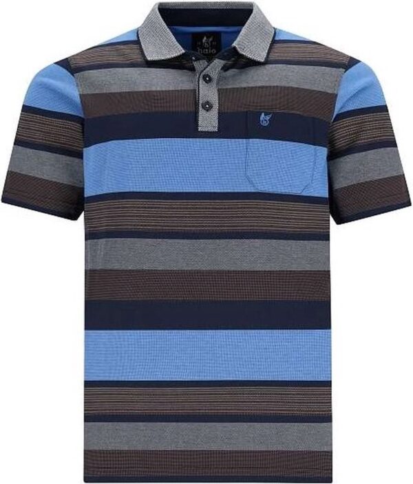 Hajo - Poloshirt Premium - heren- blauw gestreept - maat L