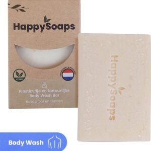HappySoaps Body Wash Bar - Kokosnoot & Limoen - Een Frisse en Zoete Start van de Dag - 100% Plasticvrij, Vegan & Diervriendelijk - 100gr