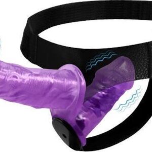 Harness Double Dildo with Vibration Purple