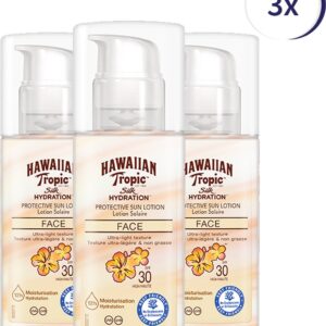 Hawaiian Tropic SPF30 zonnebrandlotion Gezicht 50 ml - 3 stuks - 12 uur beschermingstijd - Voordeelverpakking