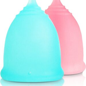 Herbruikbare menstruatie cup set Maat S en L - groen en roze - Duurzaam en 100% veilig - medisch gecertificeerde siliconen - tot 12 uur lekvrij - menstruatiecup - gezonder en goedkoper dan tampons - ergonomisch ontwerp