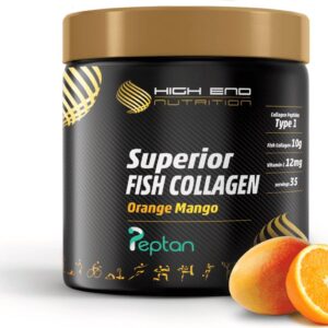 High end Nutrition | Superior Marine vis collageen | Orange Mango | 350gr 35 servings | 10g collageen per serving | Supplement | Nutriworld