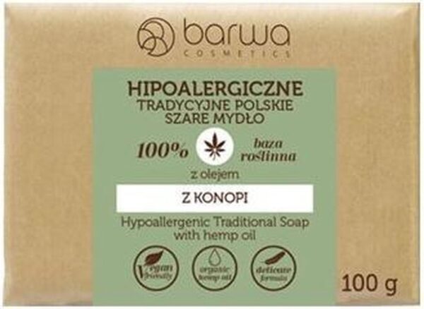 Hypoallergene traditionele Poolse grijze zeep met hennepolie 100g