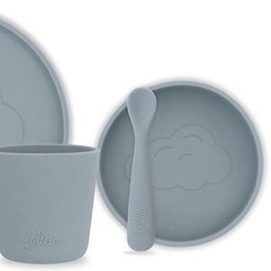 Jollein Dinerset| 4 delig kinderserviesset | Siliconen |storm grey + slab met opvangbakje | siliconen | diner | kinderservies | kraamcadeau | newborn |baby | kind