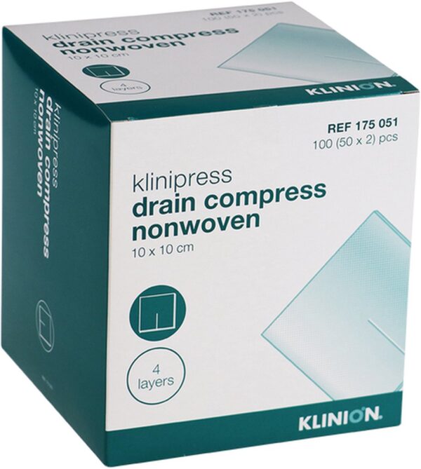 Klinipress Nonwoven Drainkompres splitkompres 10X10CM 4 lagen steriel 175051- 40 x 100 stuks voordeelverpakking