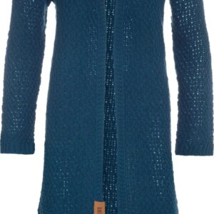 Knit Factory Luna Lang Gebreid Vest Petrol - Gebreide dames cardigan - Lang vest tot over de knie - Donkerblauw damesvest gemaakt uit 30% wol en 70% acryl - Grote maat - 46/48