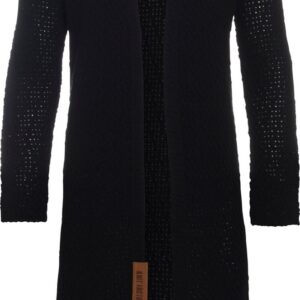 Knit Factory Luna Lang Gebreid Vest Zwart - Gebreide dames cardigan - Lang vest tot over de knie - Zwart damesvest gemaakt uit 30% wol en 70% acryl - Grote maat - 50/52