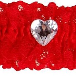 Kousenband rood met kant en strass hartje