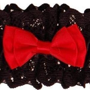 Kousenband zwart met kant en rood strikje