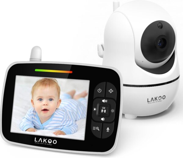 LAKOO BabyGuard Compact HD - Babyfoon met Camera en 3,5" Monitor - 1080p Full HD, Wifi - Nachtzicht - Bewegingsdetectie - Terugspreekfunctie - Slaapmuziek - Draaibaar