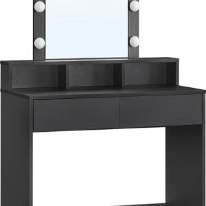 LED Kaptafel - Make up tafel - Make up spiegel - Kaptafel met spiegel en verlichting -Toilettafel - Met lades - 145 cm x 80 cm x 40 cm - Zwart