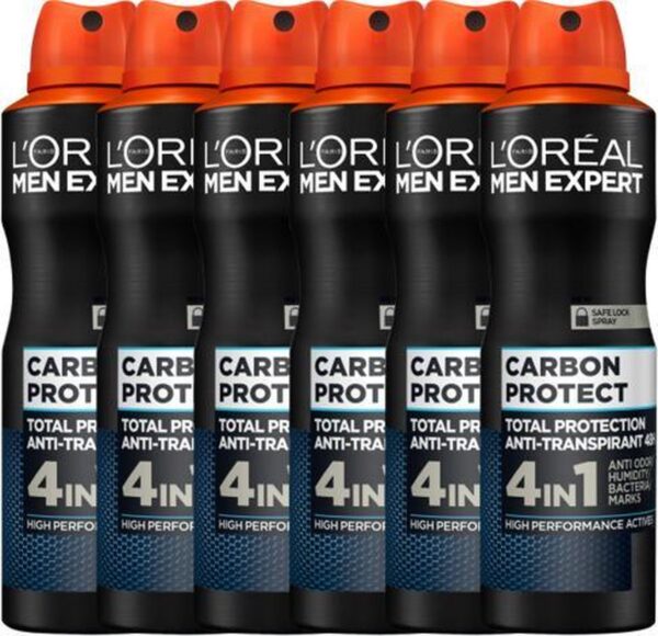 L'Oréal Paris Men Expert Carbon Protect 4in1 Deodorant Spray - Voordeelverpakking 6 x 150 ml