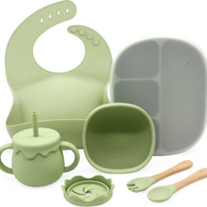 LaCardia siliconen kinderservies met zuignap Groen - kinderservies set - bordje voor baby en kind met zuignap - baby servies