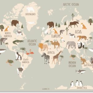 Label2X - Knutselmat Animal World Map - 140x90cm - XL - Placemats