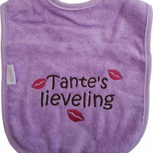 Lavendel kleurige slab met "Tante's lieveling" - kraamcadeautje, verjaardag, cadeautje, baby, paars, lila