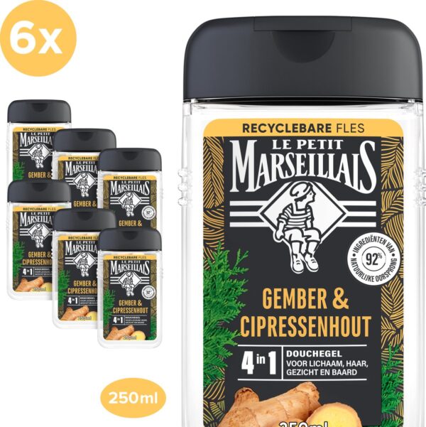 Le Petit Marseillais 4in1 douchegel - met gember en cipressenhout - met extra verfrissend effect - 6 x 250 ml