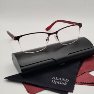 Leesbril +2.0 / donkerrode halfbril van metalen frame / metalen veerscharnier / bril op sterkte +2,0 / unisex leesbril met brillenkoker en microvezeldoekje / dames en heren leesbril / 922 bordeaux / lunettes de lecture demi-monture / Aland optiek