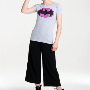 Logoshirt Vrouwen T-shirt Batman - Logo pink - Shirt met ronde hals van Logoshirt - grijs gespikkeld