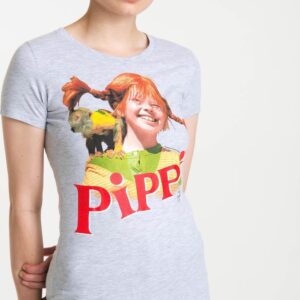 Logoshirt Vrouwen T-shirt Pippi Longstocking - Meneer Nilsson - Shirt met ronde hals van Logoshirt - grijs gespikkeld
