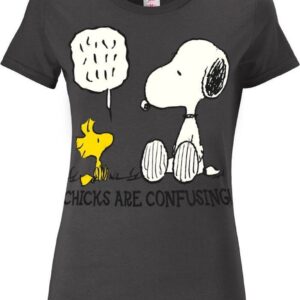 Logoshirt Vrouwen T-shirt Snoopy - Peanuts - Chicks Are Confusing - Shirt met ronde hals van Logoshirt - donkergrijs