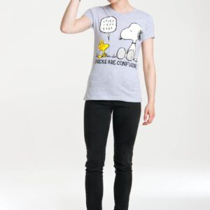 Logoshirt Vrouwen T-shirt Snoopy - Peanuts - Chicks Are Confusing - Shirt met ronde hals van Logoshirt - grijs gespikkeld