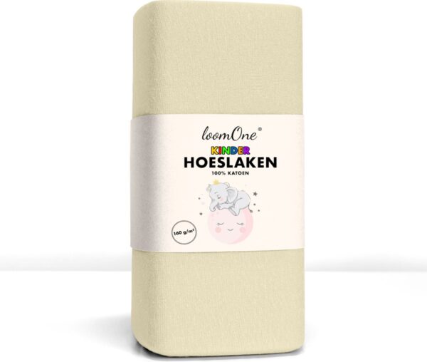 Loom One Kinder Hoeslaken - 100% Jersey Katoen - 60x120 cm - Ledikant- 160 g/m² - Natural / Crème