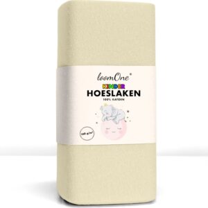 Loom One Kinder Hoeslaken - 100% Jersey Katoen - 70x140 cm - Junior- 160 g/m² - Natural / Crème