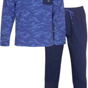 M.E.Q. - Heren Pyjama - 100% Katoen - Blauw - Maat L