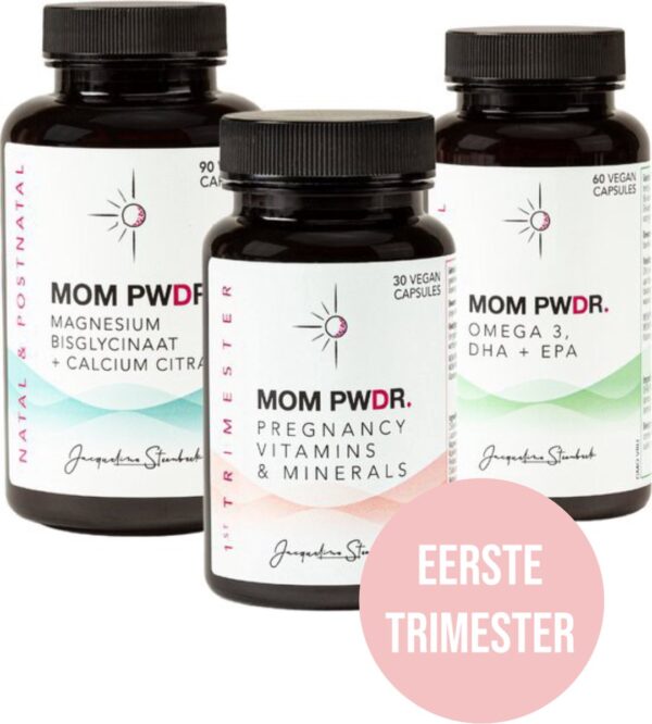 MOM PWDR Zwangerschap Vitamine en Mineralen - 1e Trimester - Voor een gezonde zwangerschap en groei van je baby - Mama multivitaminen - Foliumzuur - Vegan - Omega 3 - Calcium - Magnesium - Voedingssupplementen - 180 capsules