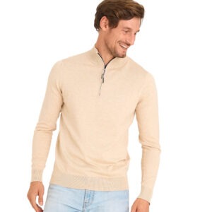 Mario Russo Half Zip Sweater - Beige - L