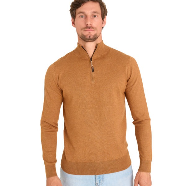 Mario Russo Half Zip Sweater - Camel - XL
