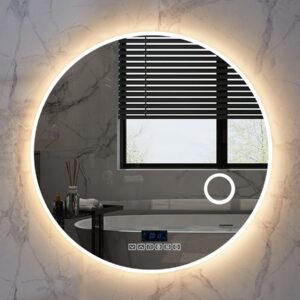 Mawialux LED Badkamerspiegel - Dimbaar - 90cm - Rond - Verwarming - Digitale Klok - Vergroot spiegel - Bluetooth - Laine