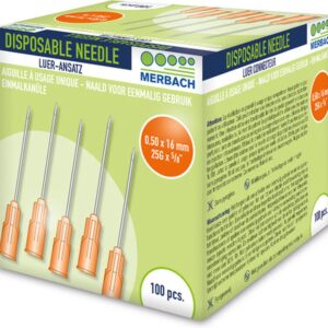 Merbach Injectienaalden 25 G x 5/8 - 16mm oranje- 200 x 100 stuks voordeelverpakking