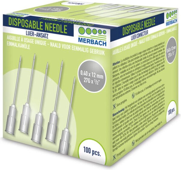 Merbach Injectienaalden 27 G x 1/2 - 13mm grijs- 100 x 100 stuks voordeelverpakking