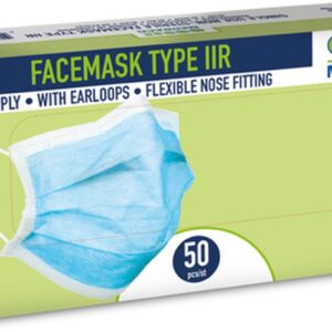 Merbach mondmasker blauw 3-lgs IIR oorlus- 40 x 50 stuks voordeelverpakking