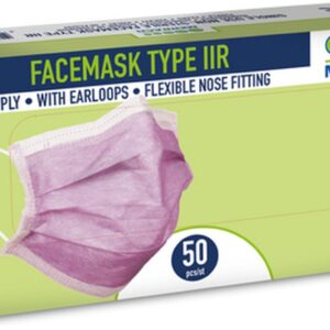 Merbach mondmasker paars 3-lgs IIR oorlus- 500 x 50 stuks voordeelverpakking