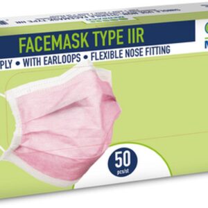 Merbach mondmasker roze 3-lgs IIR oorlus- 50 x 50 stuks voordeelverpakking