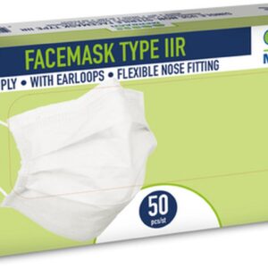 Merbach mondmasker wit 3-lgs IIR oorlus- 50 x 50 stuks voordeelverpakking