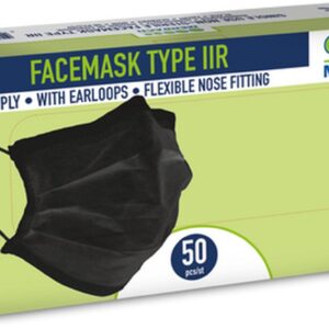 Merbach mondmasker zwart 3-lgs IIR oorlus- 40 x 50 stuks voordeelverpakking