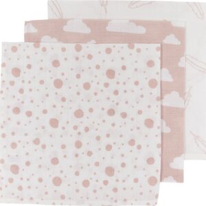 Meyco Baby Clouds/Dots/Feathers monddoekjes - 3-pack - hydrofiel - pink - 30x30cm