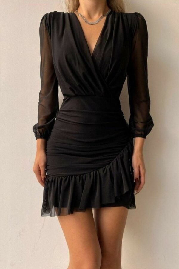 Mini jurkje met doorschijnende lange mouwen | zwart | maat L/XL