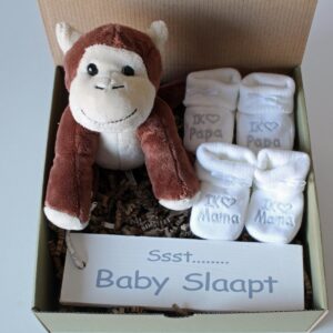 Minibox Aapje - cadeau geboorte - cadeau zwangerschap - kraamcadeau