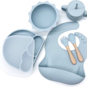 Miravo - kinderservies set blauw - baby servies - ontbijtset - siliconen - onbreekbaar met zuignap - baby en peuter - cadeau
