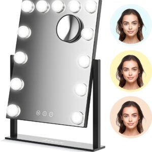 Mirlux Make Up Hollywood Spiegel met Verlichting - Visagie - Dimbaar LED Lampen Licht - 13 Lampen - 44x33cm - Zwart