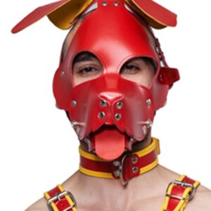 Mister b leather circuit floppy dog hood - rood geel