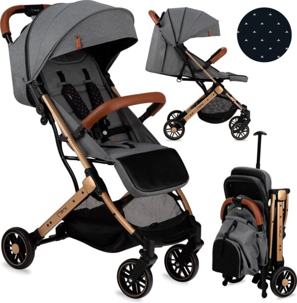 MoMi Wandelwagen - compacte lichtgewicht Buggy - Estelle - Gray-Gold (geschikt van 6mnd - 15kg)