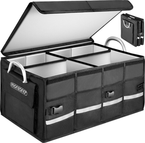 Monzana Kofferbak Organizer - 63L Waterdicht Opvouwbaar - Zwart Zilver