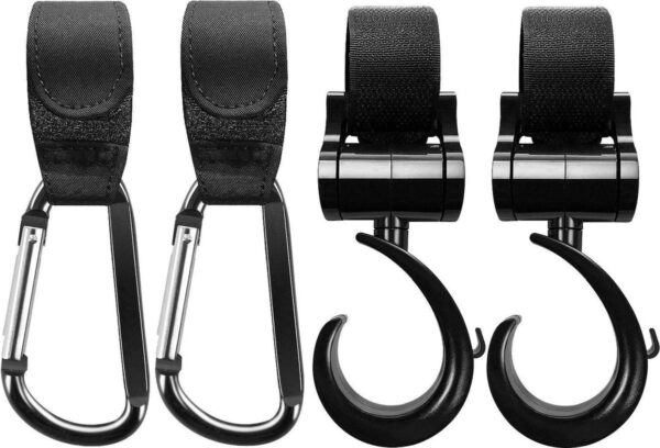 Multifunctionele haak- 4 stuks - Stroller straps - Buggy haak - Tassenhanger - Karabijnhaak - Kinderwagen tassenhaakjes - Haakjes voor tassen - Buggy haakjes