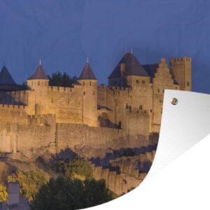 Muurdecoratie Carcassonne - Verlichting - Kasteel - 180x120 cm - Tuinposter - Tuindoek - Buitenposter