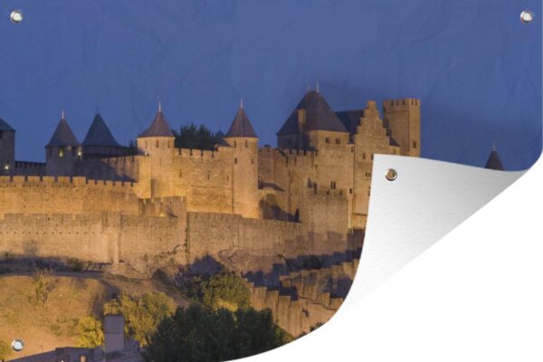 Muurdecoratie Carcassonne - Verlichting - Kasteel - 180x120 cm - Tuinposter - Tuindoek - Buitenposter